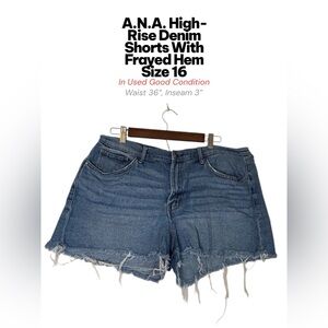 a.n.a Women's High Rise Denim Shorts Frayed Hem Size 16